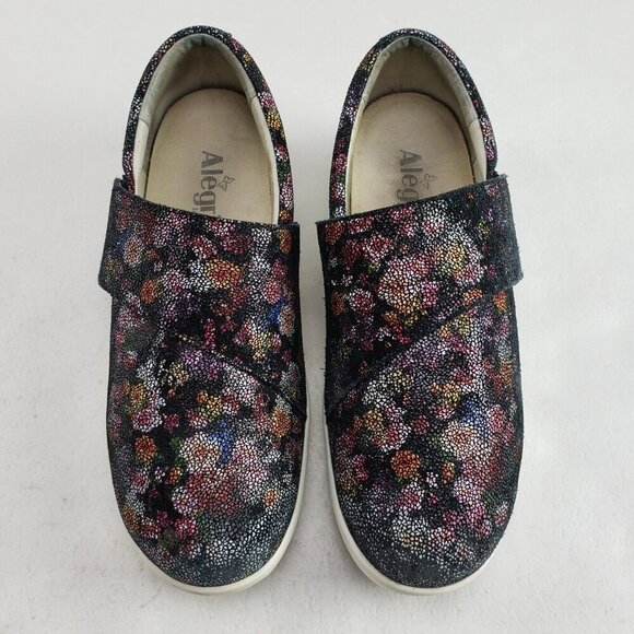 Alegria Qin Garland Shoe Womens 8-8.5 38 Black Floral Hook Loop Comfort Slip On - Picture 2 of 11